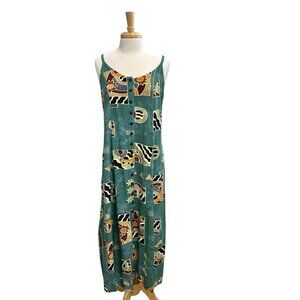 Serendipity Maui Abstract Hawaiian Tropical Sleeveless Maxi Dress Green size 4